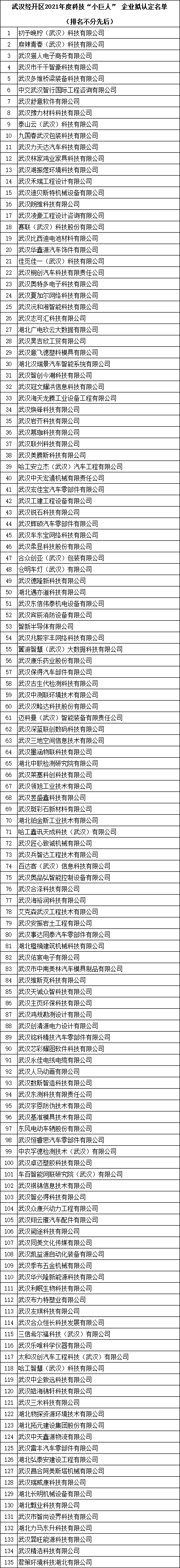 武漢市科技小巨人企業(yè)名單